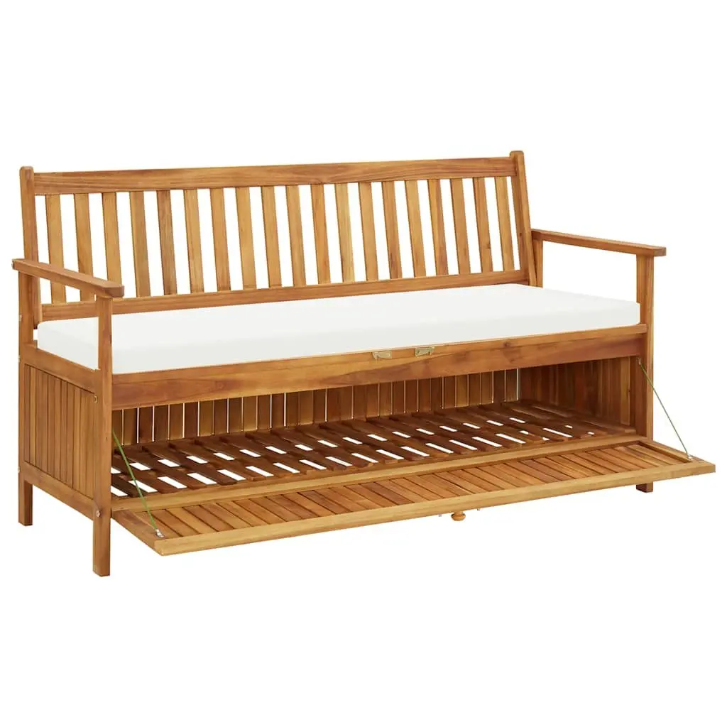 Outdoor Storage Bench Brown 148cm Acacia Wood Cushion Large Storage Compartment