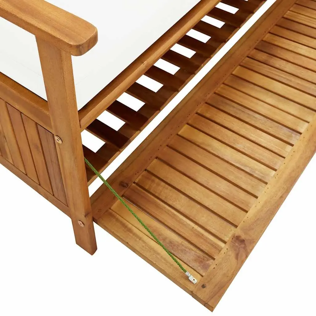 Outdoor Storage Bench Brown 148cm Acacia Wood Cushion Large Storage Compartment