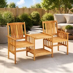 Garden Bistro Set with Tea Table 2 Chairs Outdoor Patio Furniture Brown