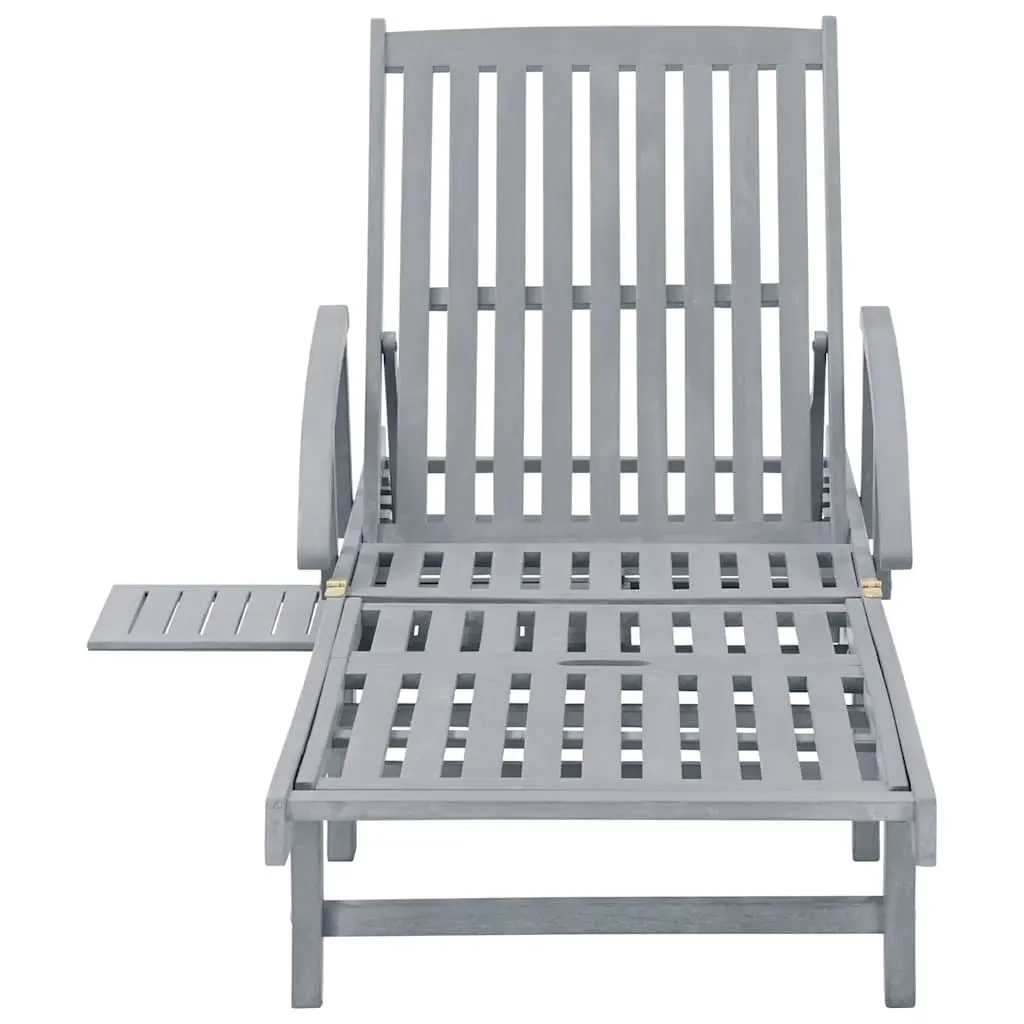Sun Lounger Grey Wooden Garden Patio Outdoor Lounging Chair Adjustable Recliner