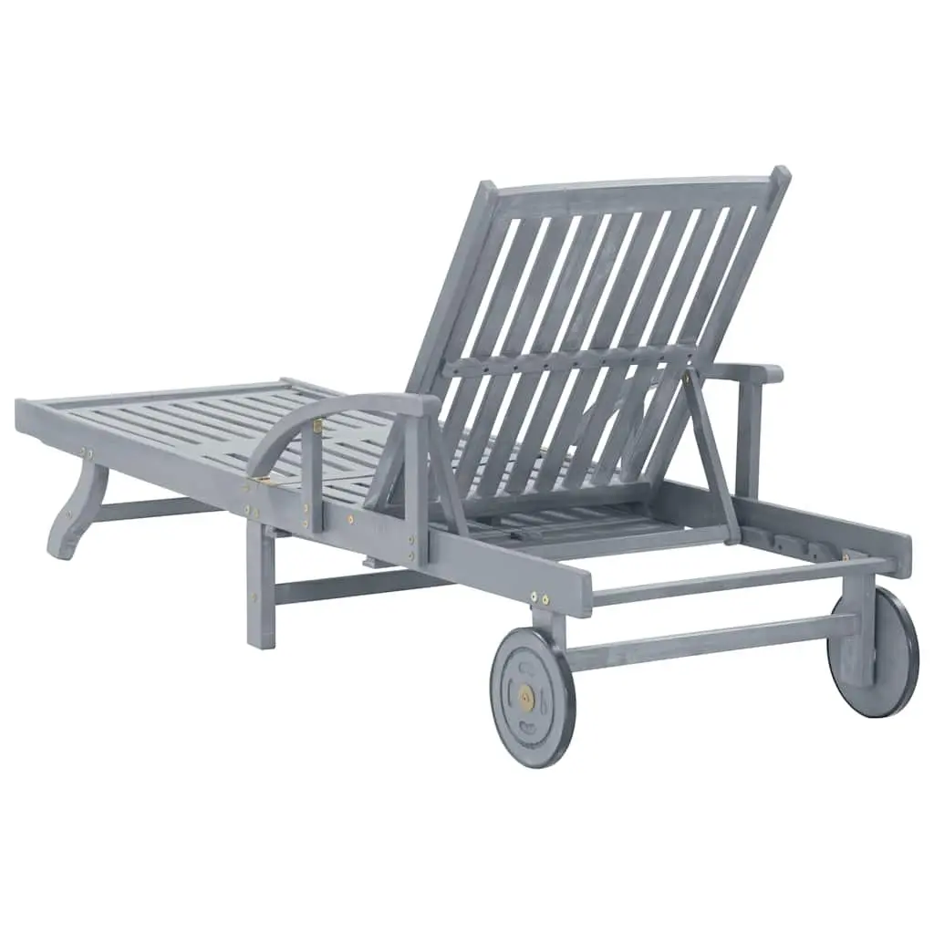 Sun Lounger Grey Wooden Garden Patio Outdoor Lounging Chair Adjustable Recliner