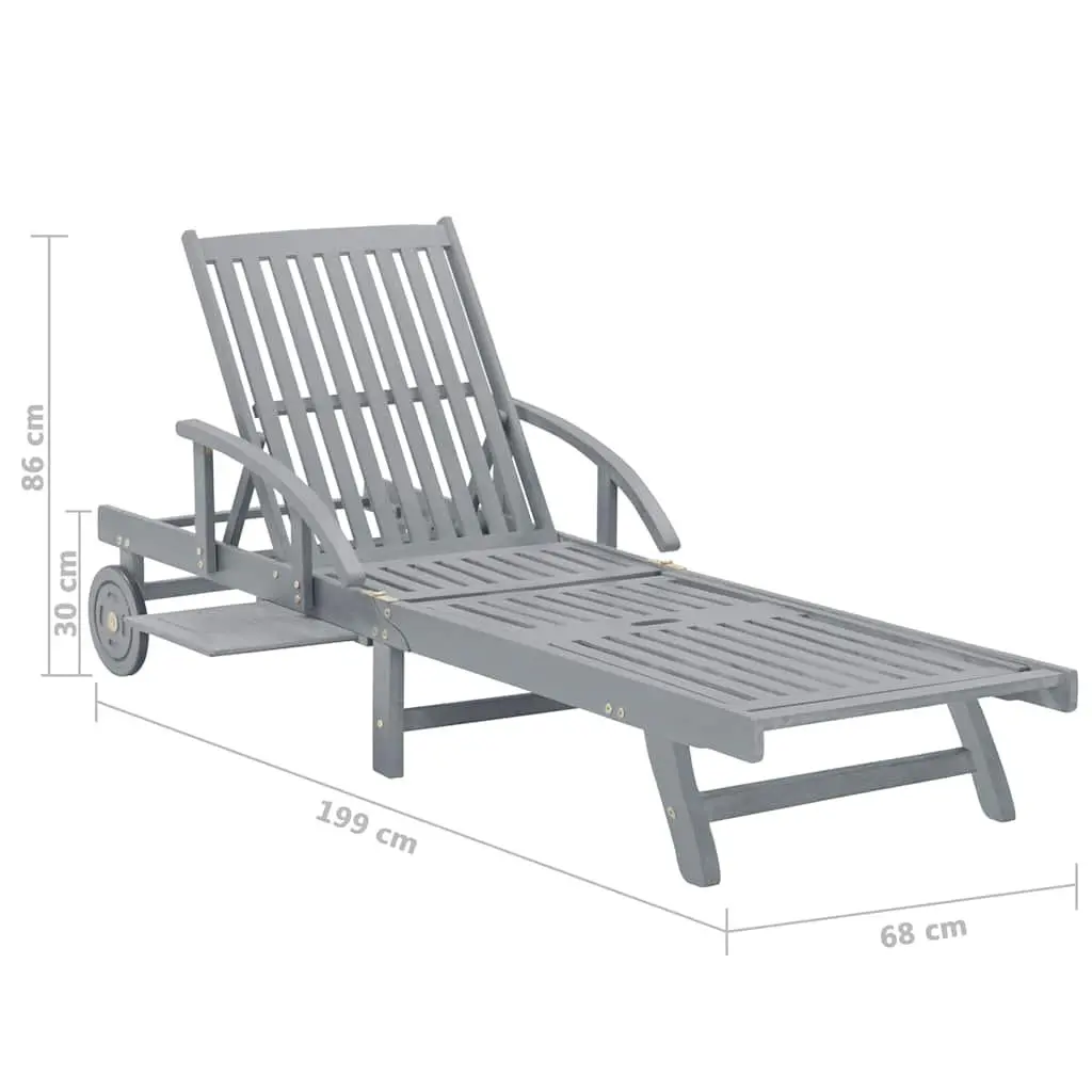 Sun Lounger Grey Wooden Garden Patio Outdoor Lounging Chair Adjustable Recliner
