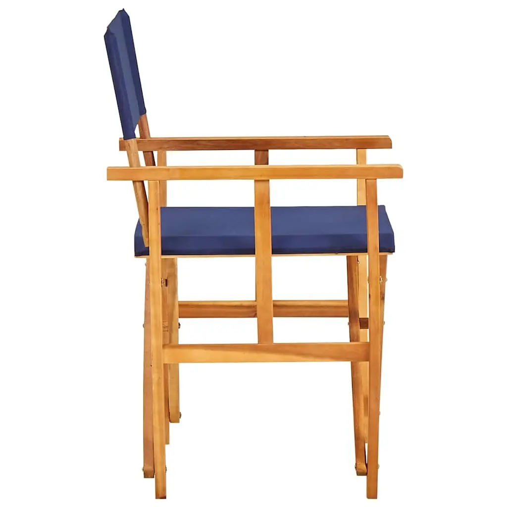 Folding Director's Chair Blue Portable Outdoor Seating Fabric Seat Acacia Wood Frame