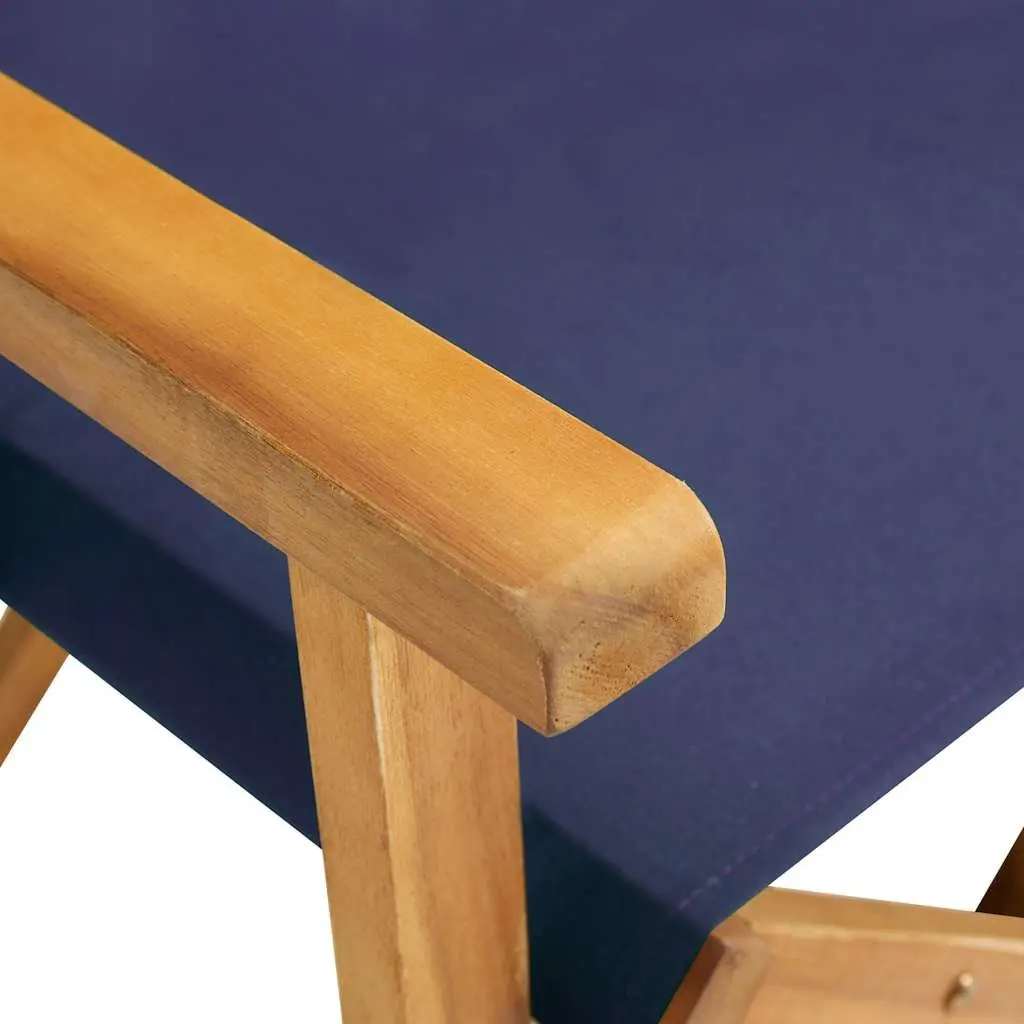 Folding Director's Chair Blue Portable Outdoor Seating Fabric Seat Acacia Wood Frame