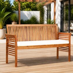3-Seater Garden Bench with Cushion 150cm Outdoor Patio Seat Acacia Wood Brown
