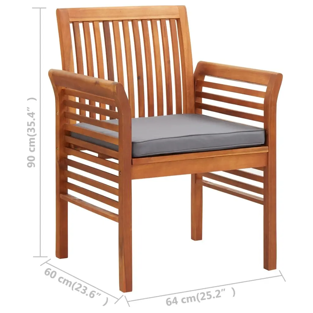 Outdoor Dining Chair Brown Acacia Wood Frame Cushion Patio Garden Seating