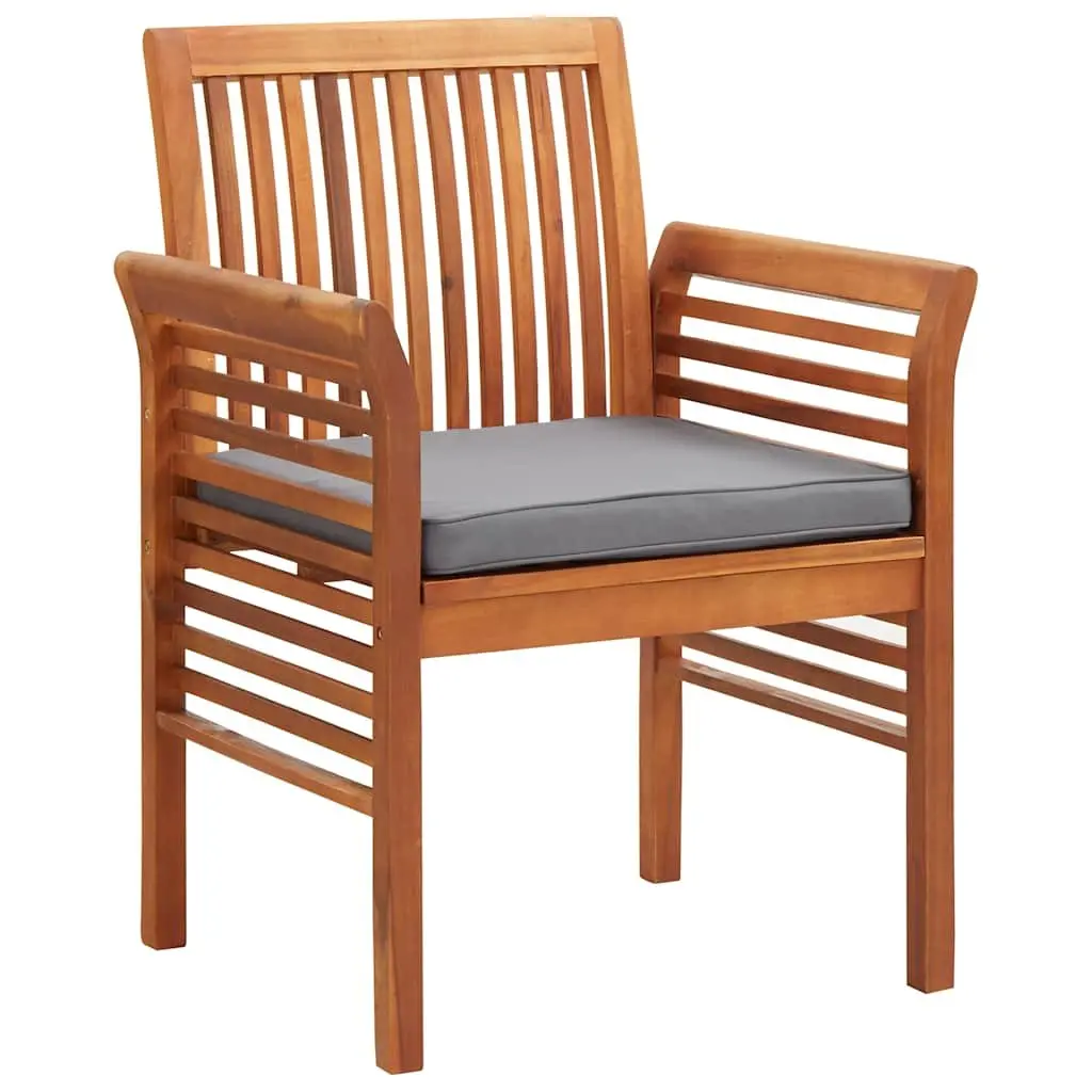 Outdoor Dining Chairs Brown 2 Piece Acacia Wood Frame Weather Resistant Cushioned Seat