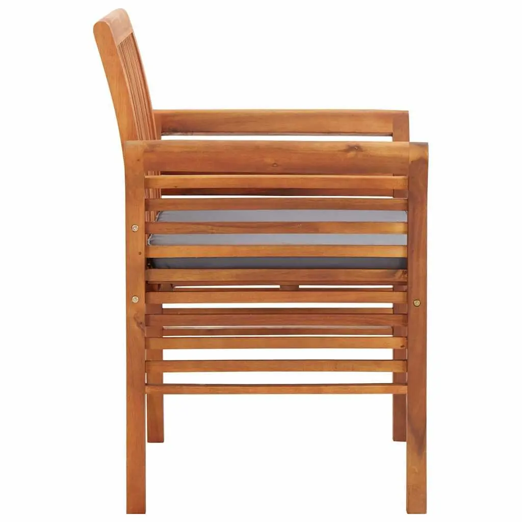 Outdoor Dining Chairs Brown 2 Piece Acacia Wood Frame Weather Resistant Cushioned Seat