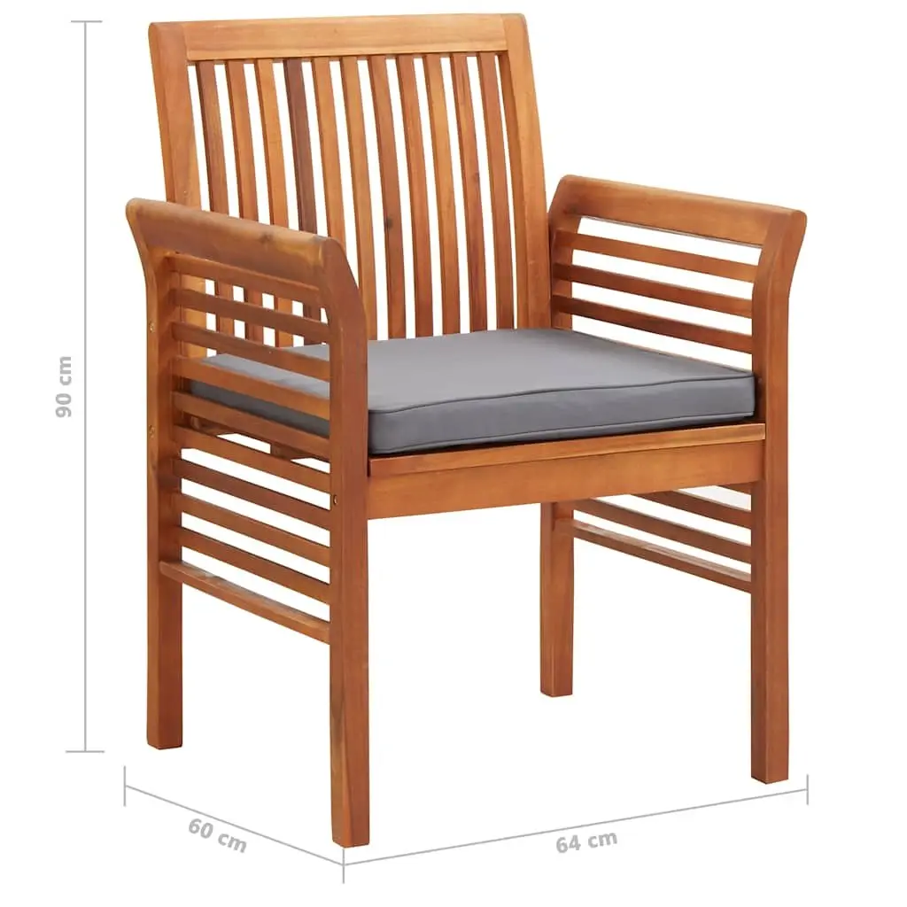 Outdoor Dining Chairs Brown 2 Piece Acacia Wood Frame Weather Resistant Cushioned Seat