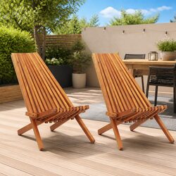 Acacia Wood Folding Lounge Chairs - Perfect for Outdoors