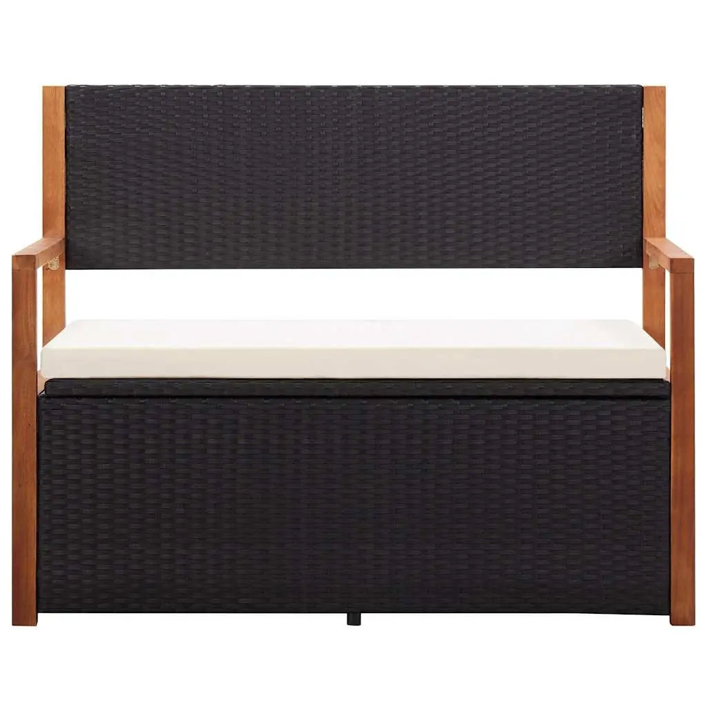 Outdoor Storage Bench Black 115cm Poly Rattan Weather-Resistant with Removable Cushion