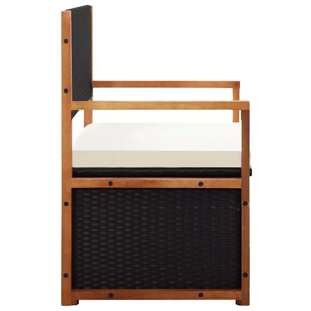 Outdoor Storage Bench Black 115cm Poly Rattan Weather-Resistant with Removable Cushion