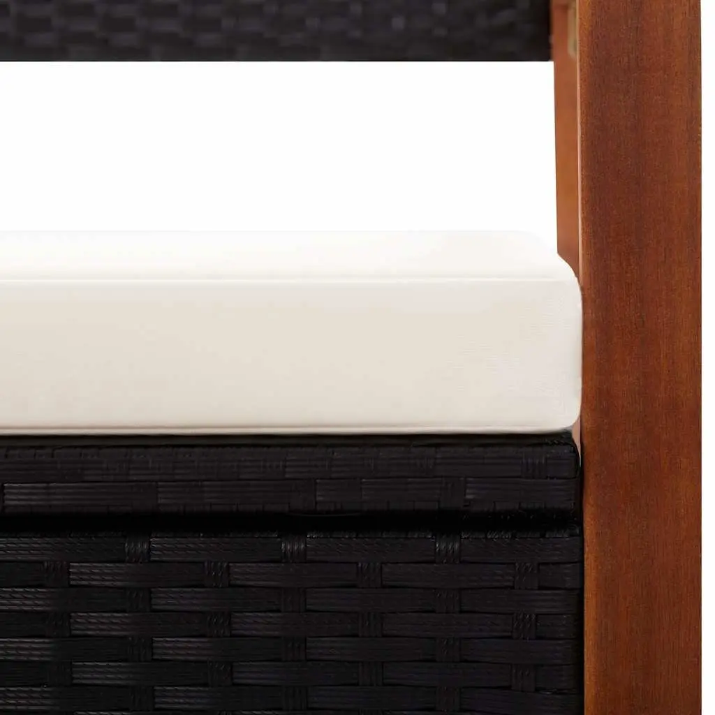 Outdoor Storage Bench Black 115cm Poly Rattan Weather-Resistant with Removable Cushion