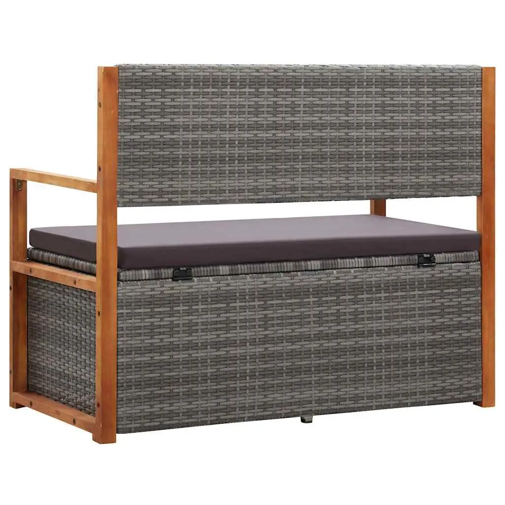 Outdoor Storage Bench Grey 115cm Poly Rattan Acacia Wood Durable Weather Resistant