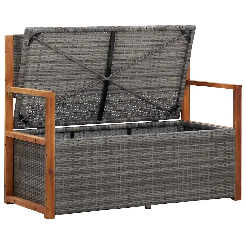 Outdoor Storage Bench Grey 115cm Poly Rattan Acacia Wood Durable Weather Resistant
