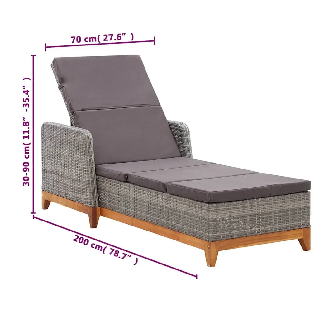 Sun Lounger Outdoor Garden Patio Lounger Reclining Backrest Armrests Grey