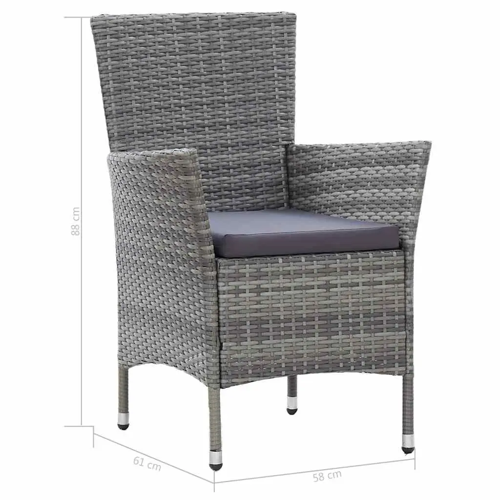 5 Piece Outdoor Dining Set Grey Poly Rattan Water-resistant Cushions