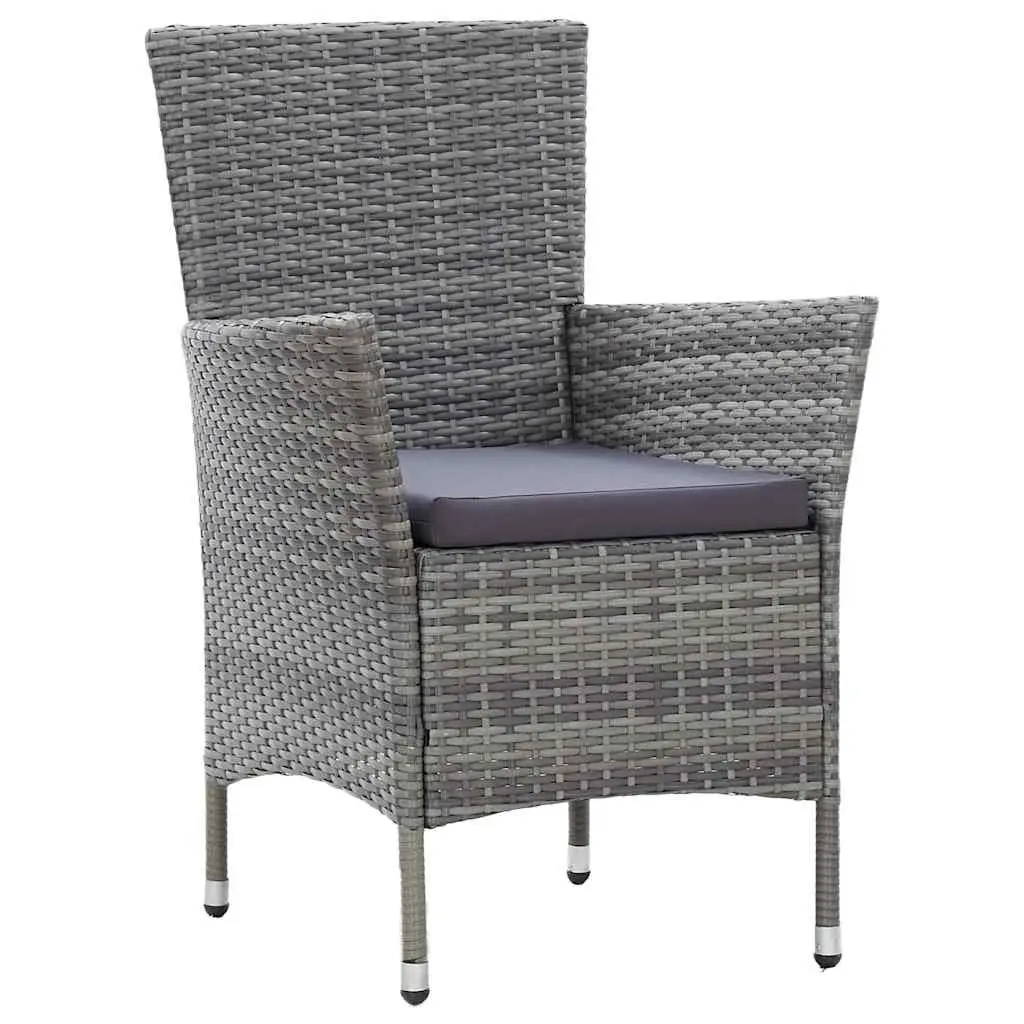 5 Piece Outdoor Dining Set Grey Poly Rattan Water-resistant Cushions