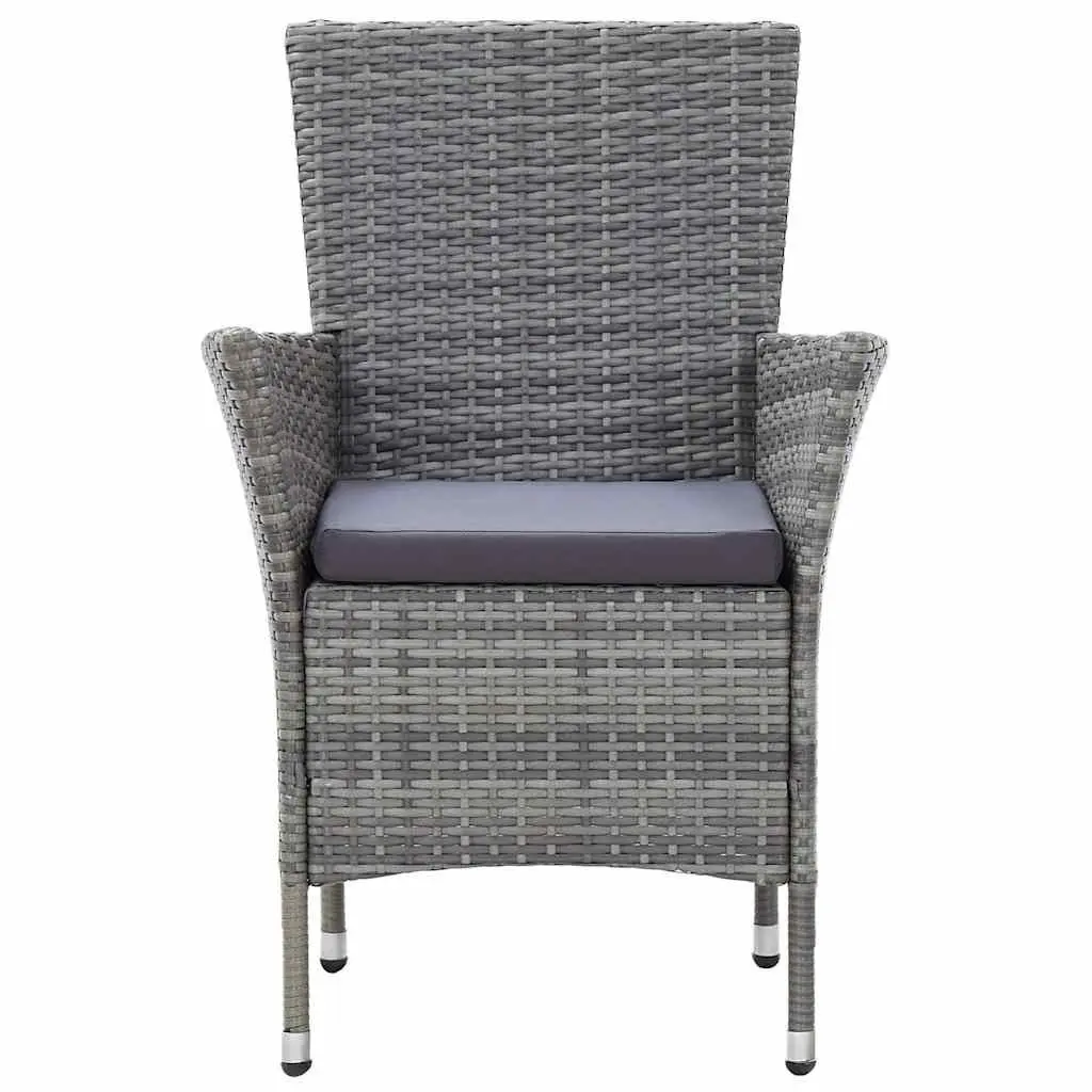 5 Piece Outdoor Dining Set Grey Poly Rattan Water-resistant Cushions