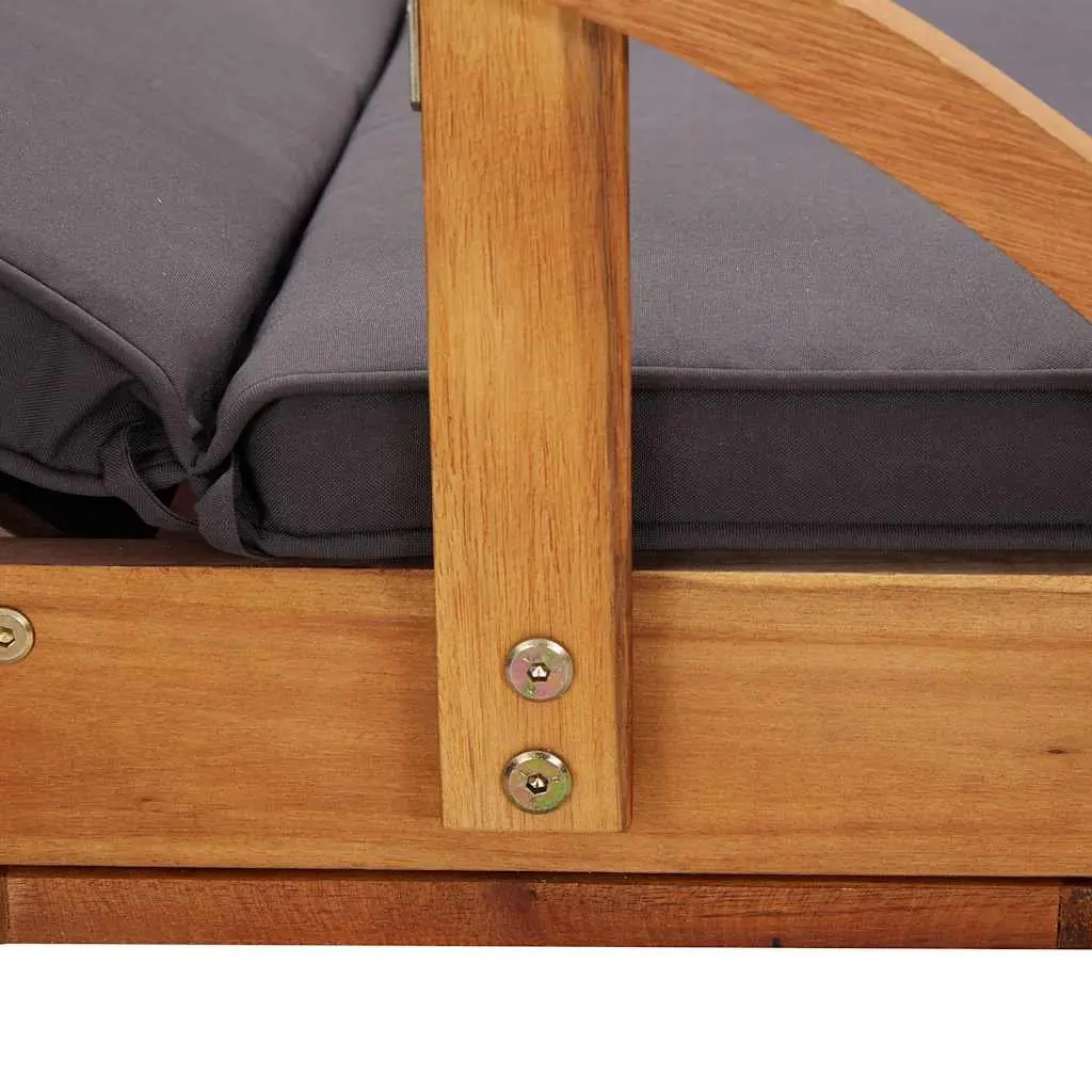 Sun Lounger Brown Acacia Wood Adjustable Backrest with Cushions and Wheels