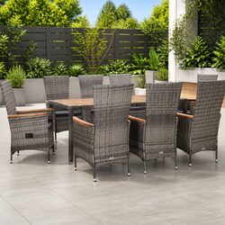 Outdoor Dining Set 9 Piece Poly Rattan Grey Garden Furniture with Cushions