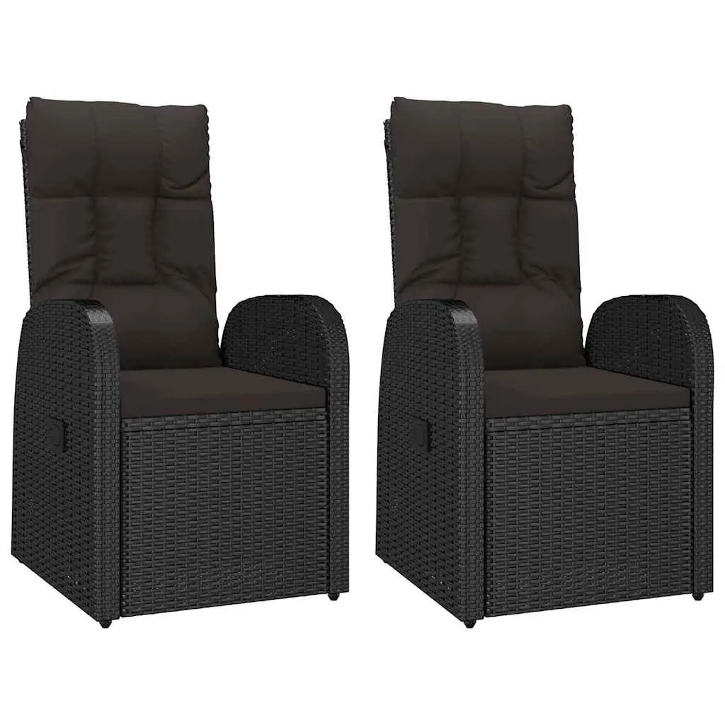 Outdoor Reclining Armchairs 2 pcs Poly Rattan Garden Patio Lounge Chairs Black