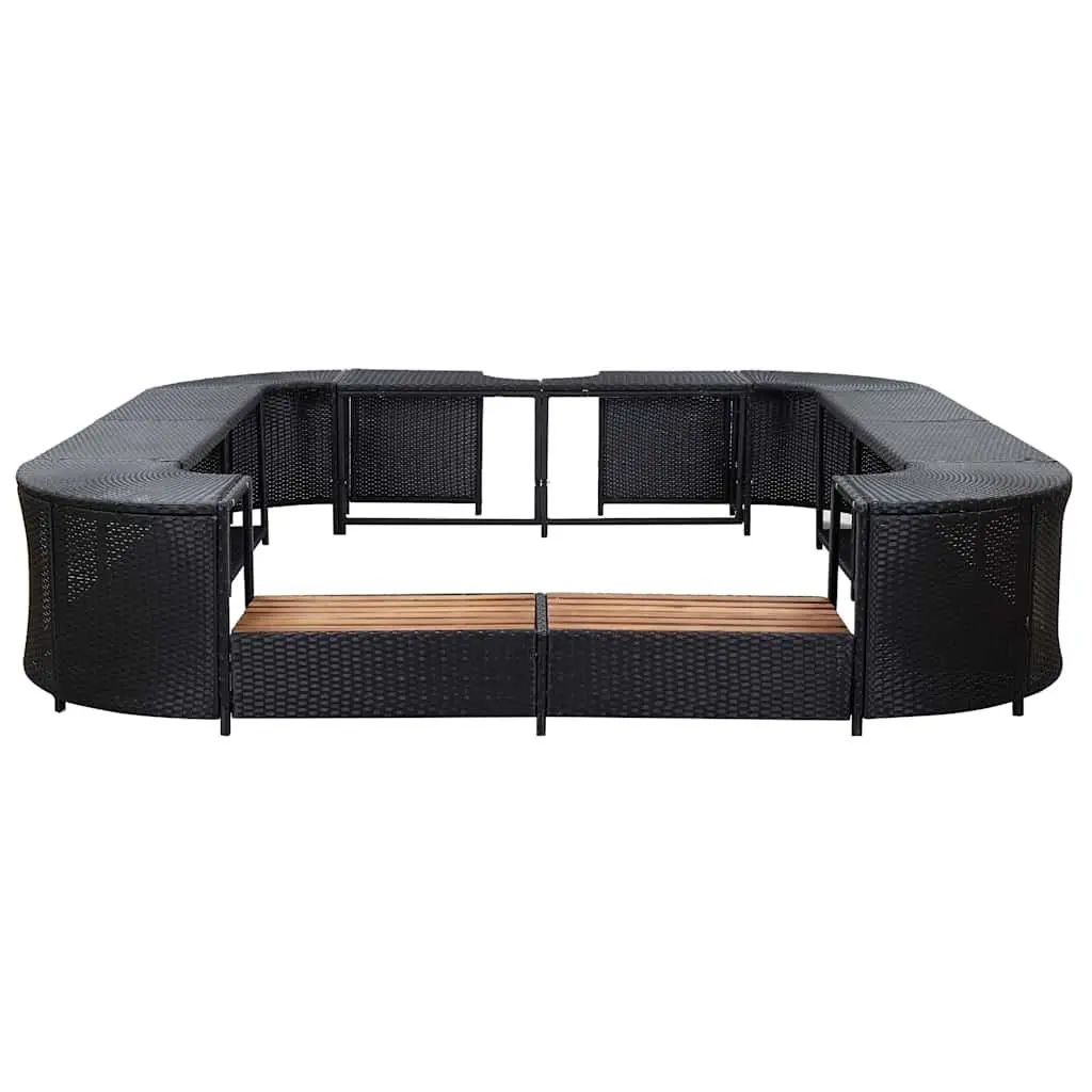 Square Spa Surround Black 268 x 268 cm Poly Rattan with Steel Frame and Solid Wood Steps