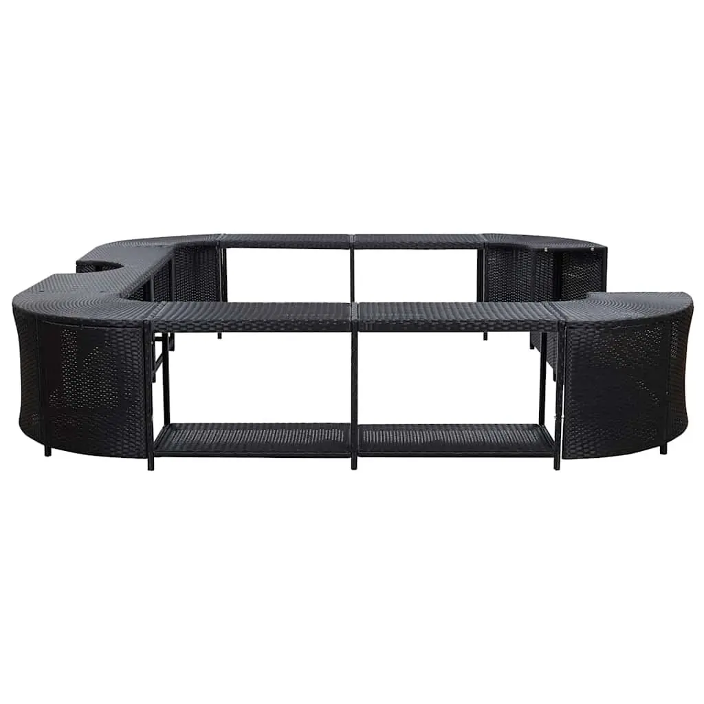 Square Spa Surround Black 268 x 268 cm Poly Rattan with Steel Frame and Solid Wood Steps