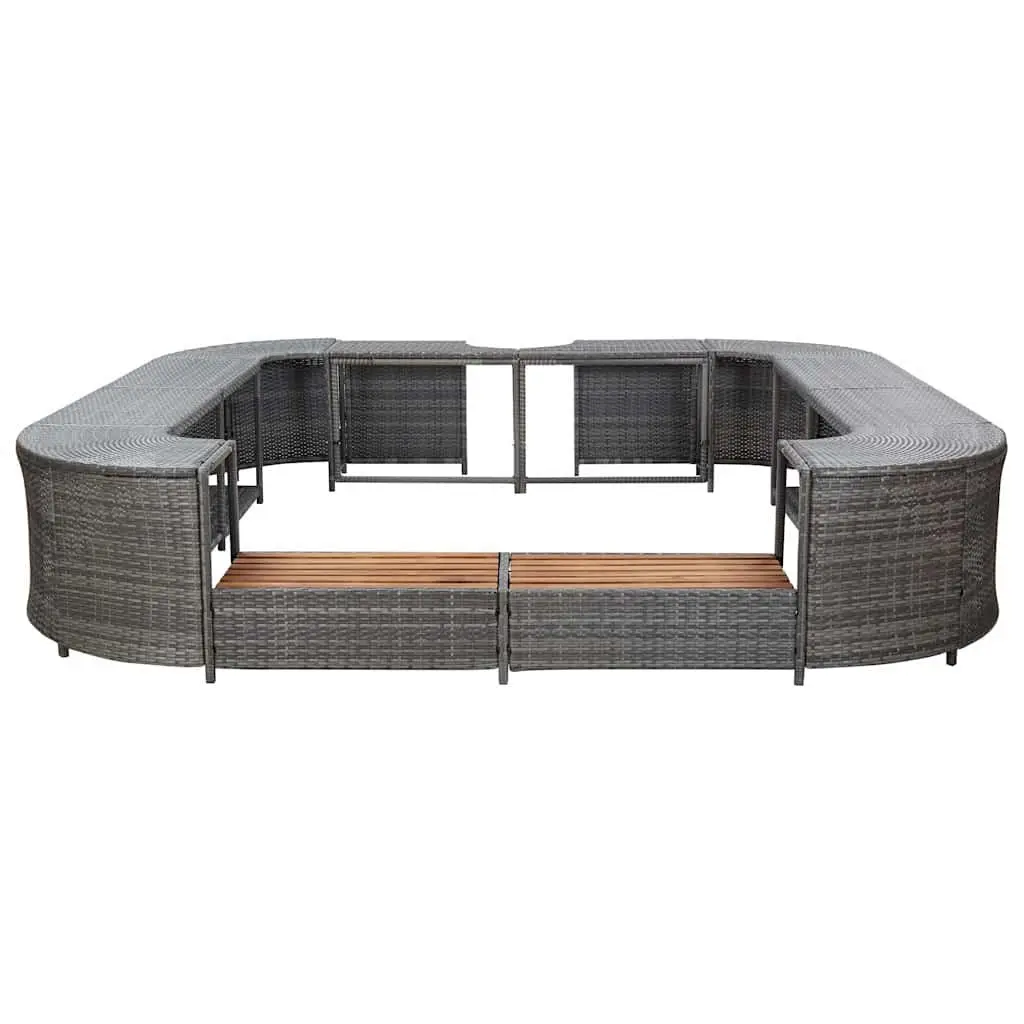 Square Spa Surround Grey 268cm Water-resistant PE Rattan Hot Tub Enclosure with Integrated Steps