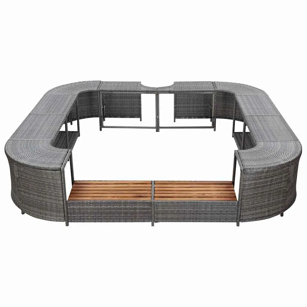 Square Spa Surround Grey 268cm Water-resistant PE Rattan Hot Tub Enclosure with Integrated Steps