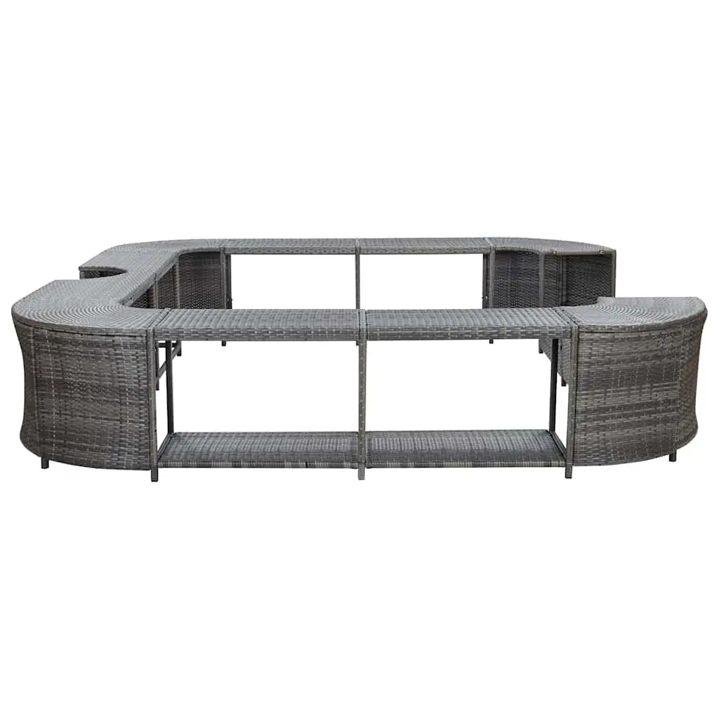 Square Spa Surround Grey 268cm Water-resistant PE Rattan Hot Tub Enclosure with Integrated Steps