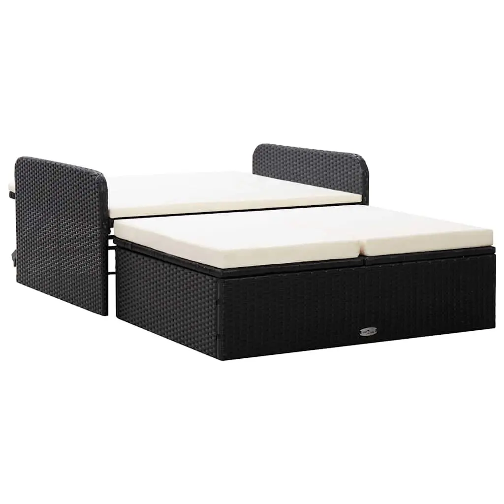 2 Piece Rattan Garden Lounge Set Black Adjustable Sofa with Cushions Storage