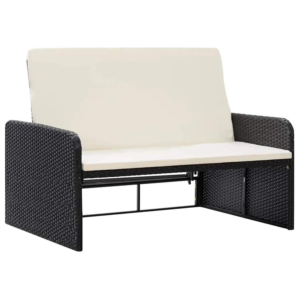 2 Piece Rattan Garden Lounge Set Black Adjustable Sofa with Cushions Storage