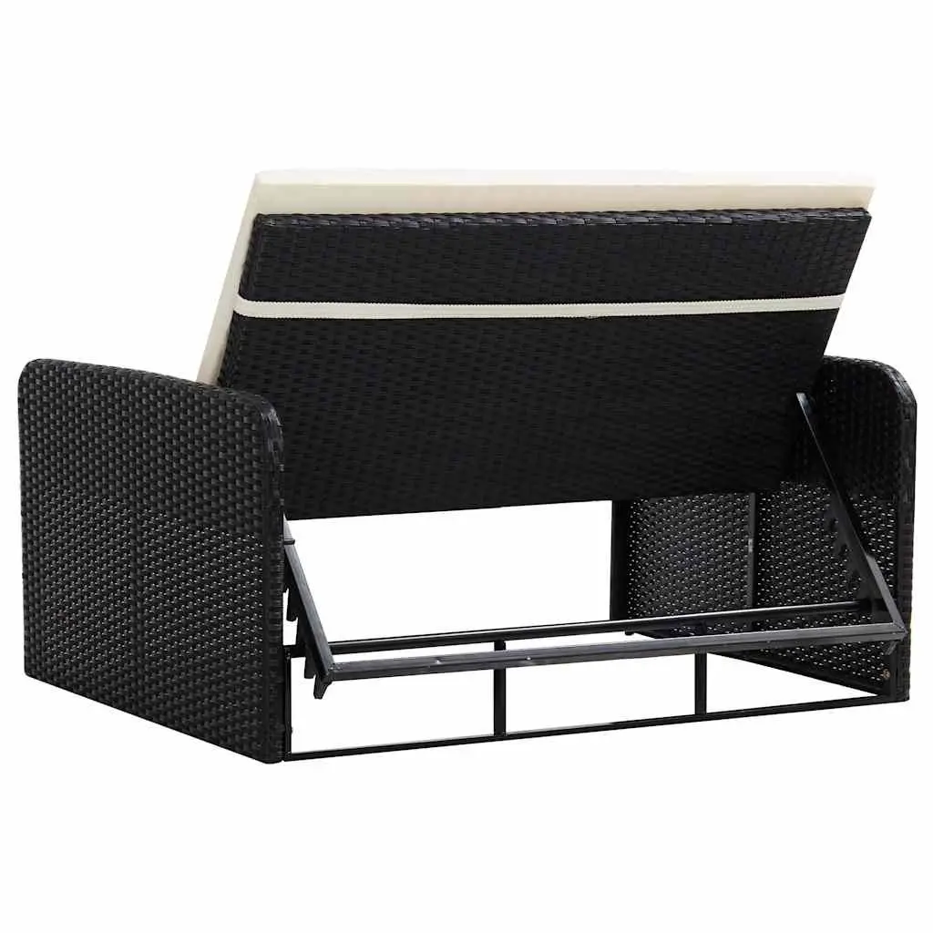2 Piece Rattan Garden Lounge Set Black Adjustable Sofa with Cushions Storage