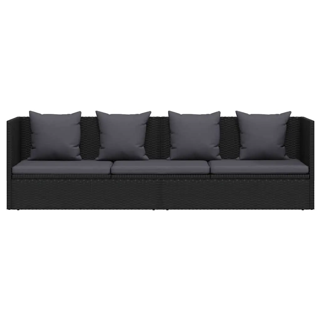 Garden Sun Lounger Bed with Cushion and Pillow, Poly Rattan Outdoor Sofa, Black