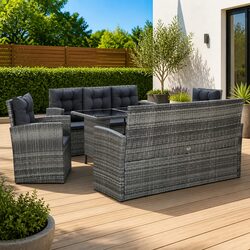 Outdoor Dining Set 5 Piece Grey Poly Rattan Garden Patio Furniture with Cushions