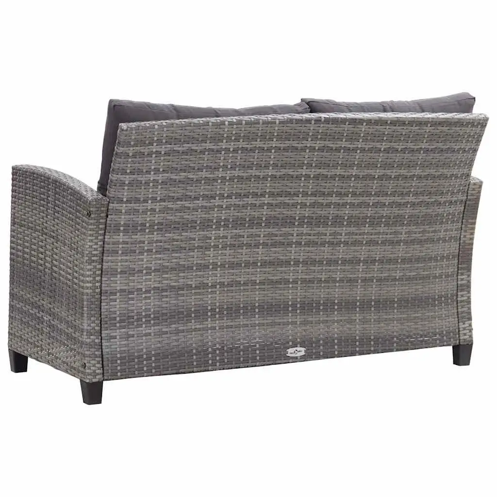 2SeaterGardenSofaGrey124cmCushionsWeatherResistantPolyRattanPatioSeating