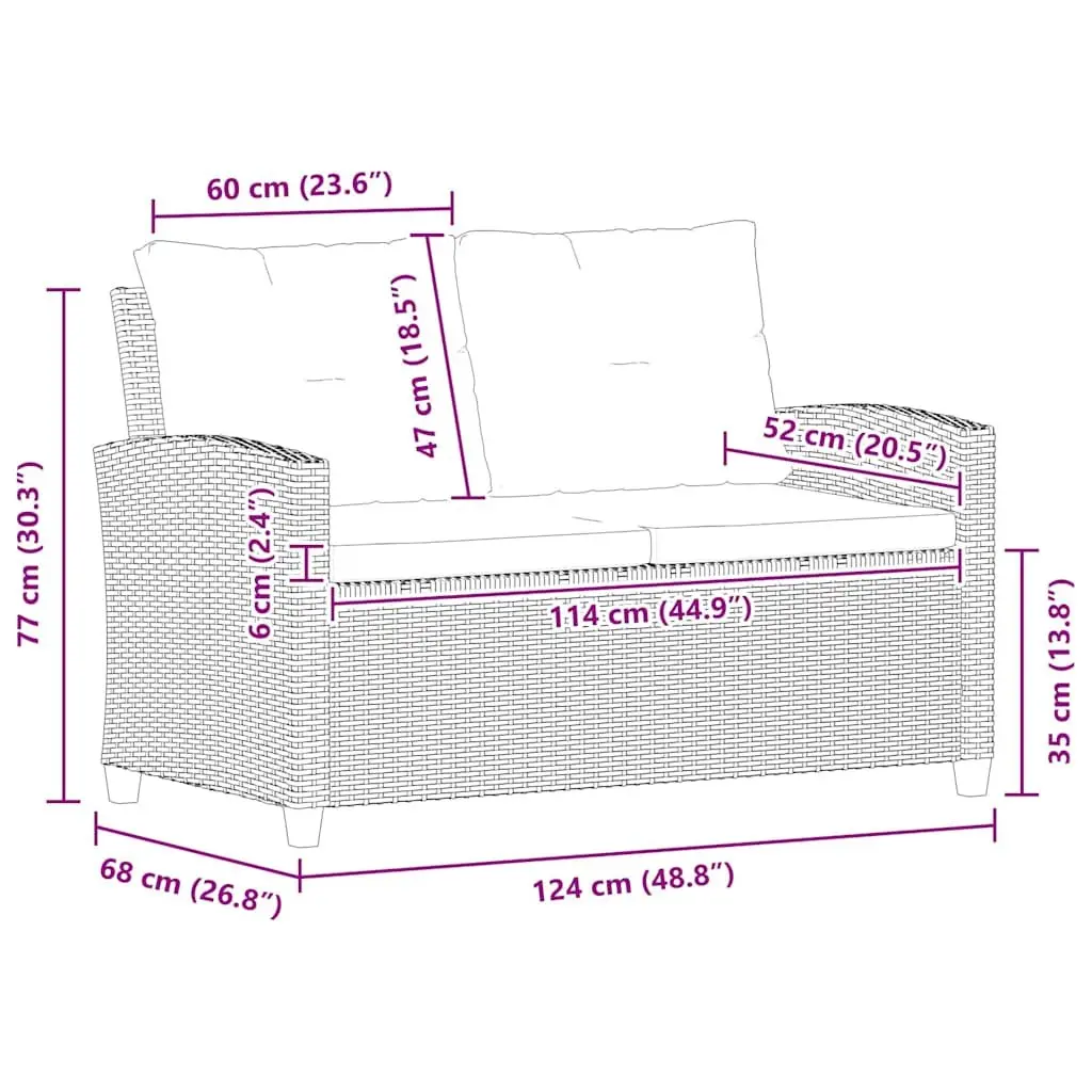 2SeaterGardenSofaGrey124cmCushionsWeatherResistantPolyRattanPatioSeating