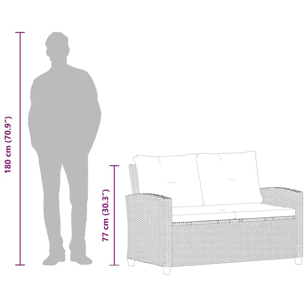 2SeaterGardenSofaGrey124cmCushionsWeatherResistantPolyRattanPatioSeating