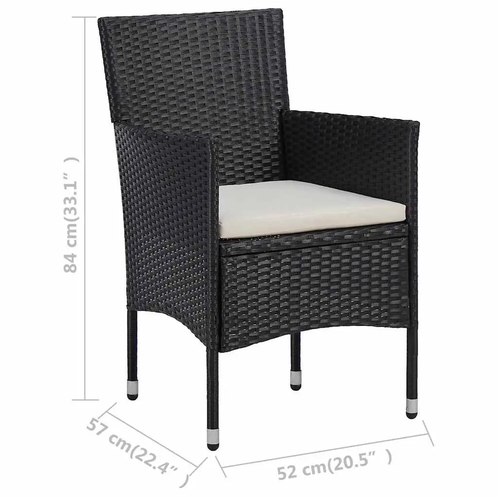 Outdoor Dining Chairs Black 2 Piece Set Weather Resistant Steel Frame with Cushions