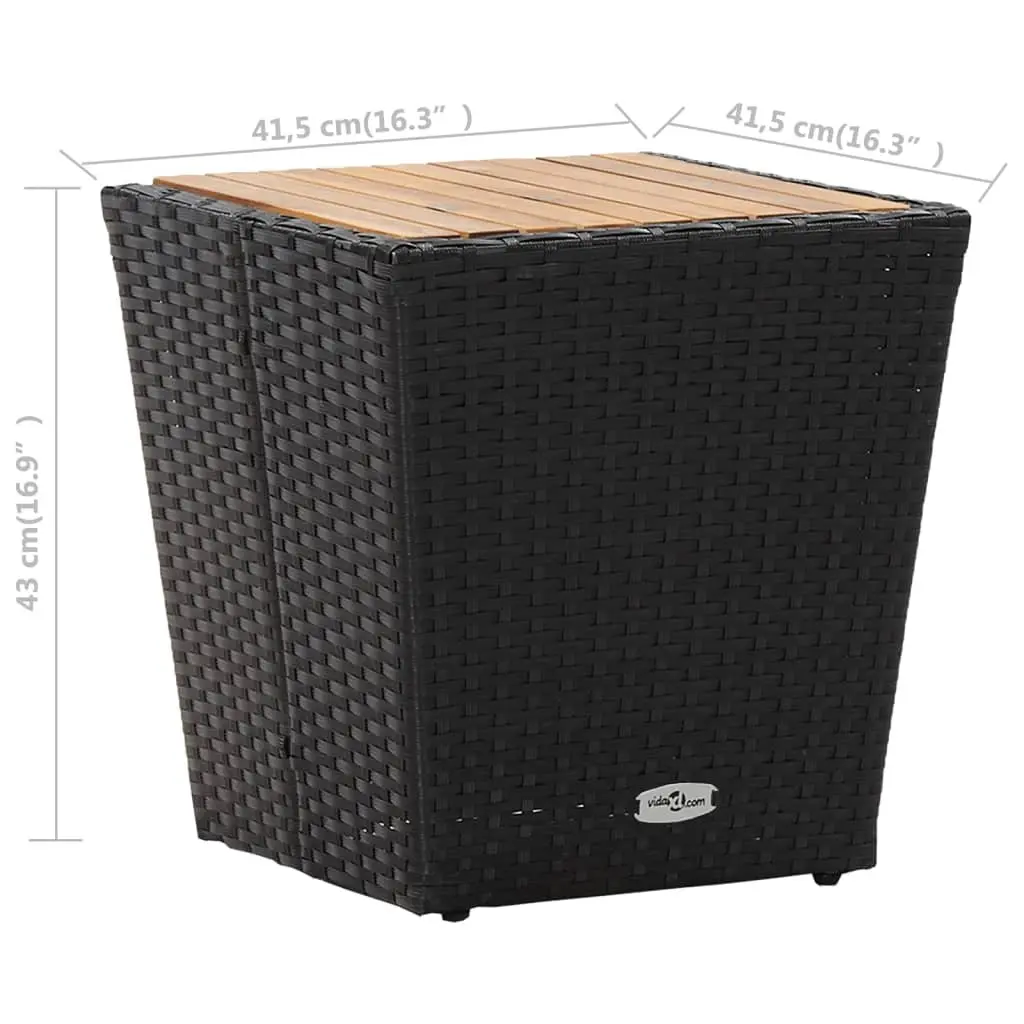 Outdoor Tea Table Black 41.5 x 41.5 x 43 cm Weather-resistant PE Rattan Powder-coated Steel Frame Solid Acacia Wood Top