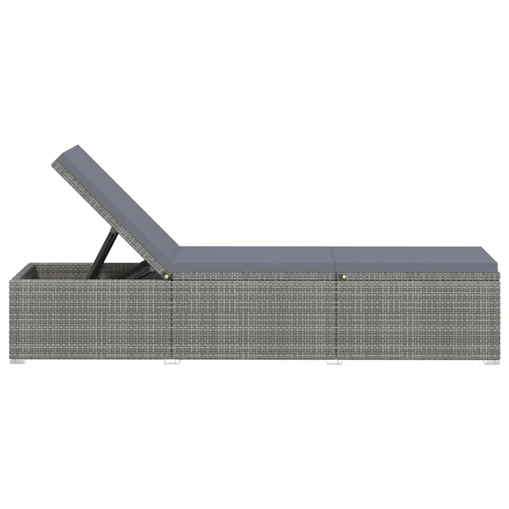 Sun Lounger Grey Adjustable with Cushion Poly Rattan Outdoor Seating