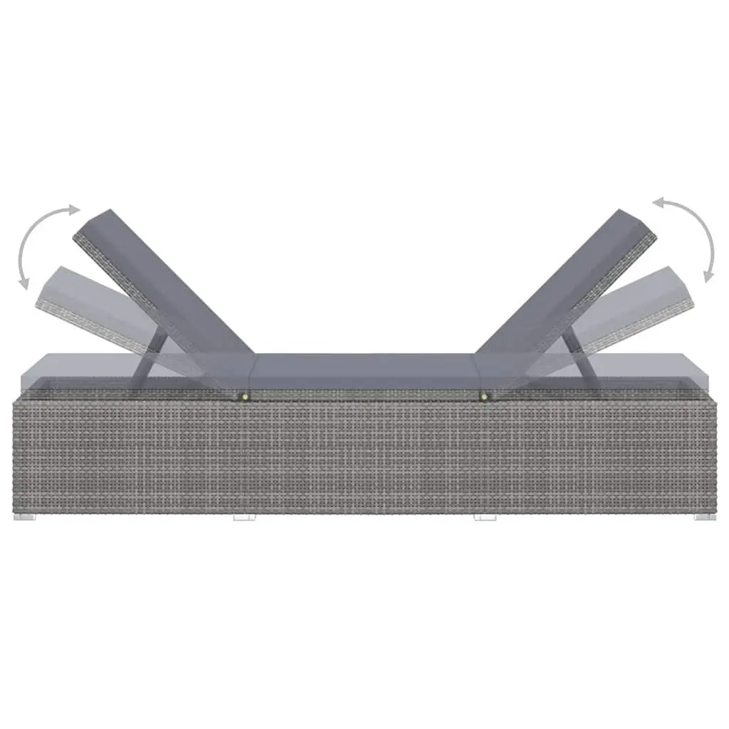 Sun Lounger Grey Adjustable with Cushion Poly Rattan Outdoor Seating