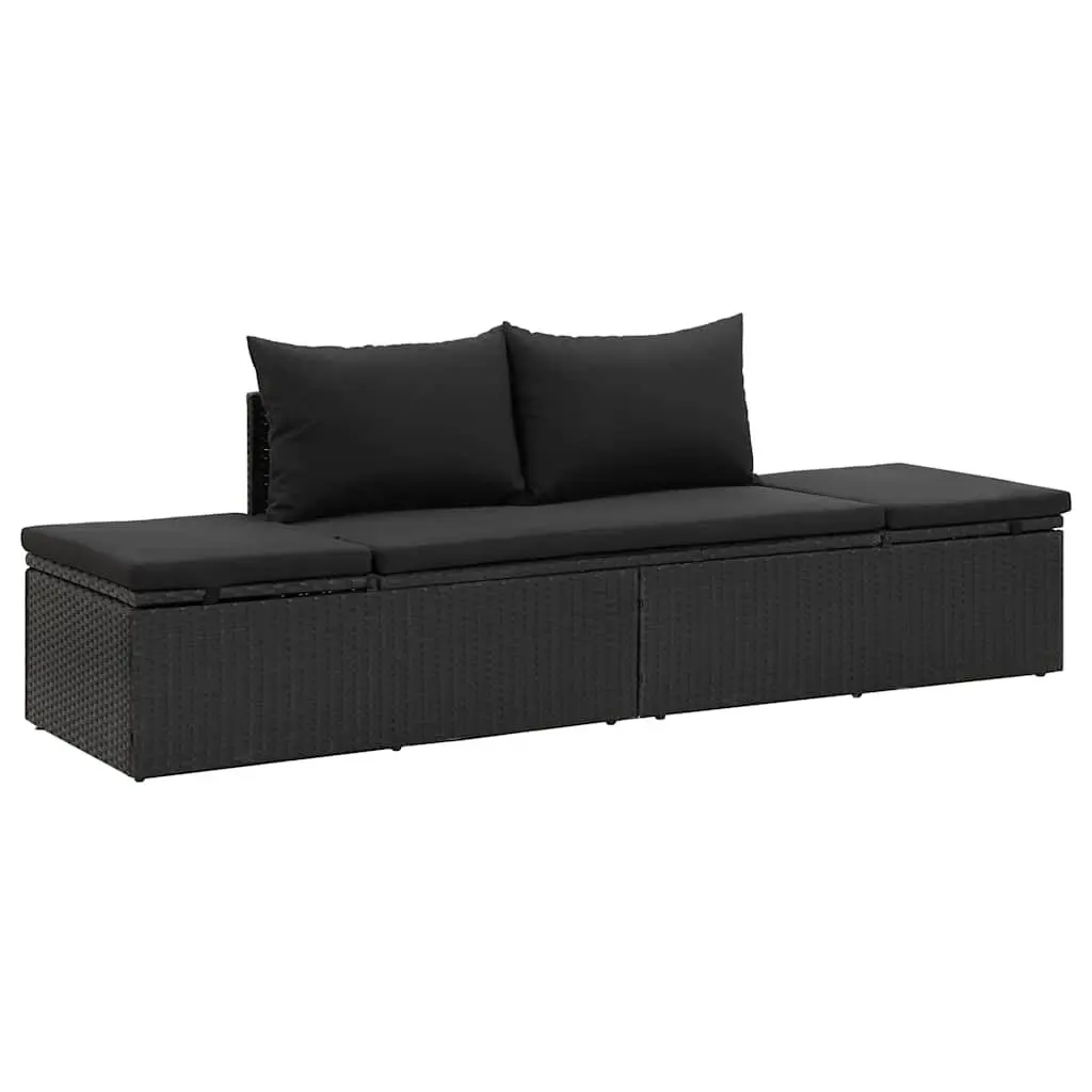 Sun Lounger Bed Black Adjustable Cushions Outdoor Patio Reclining Daybed