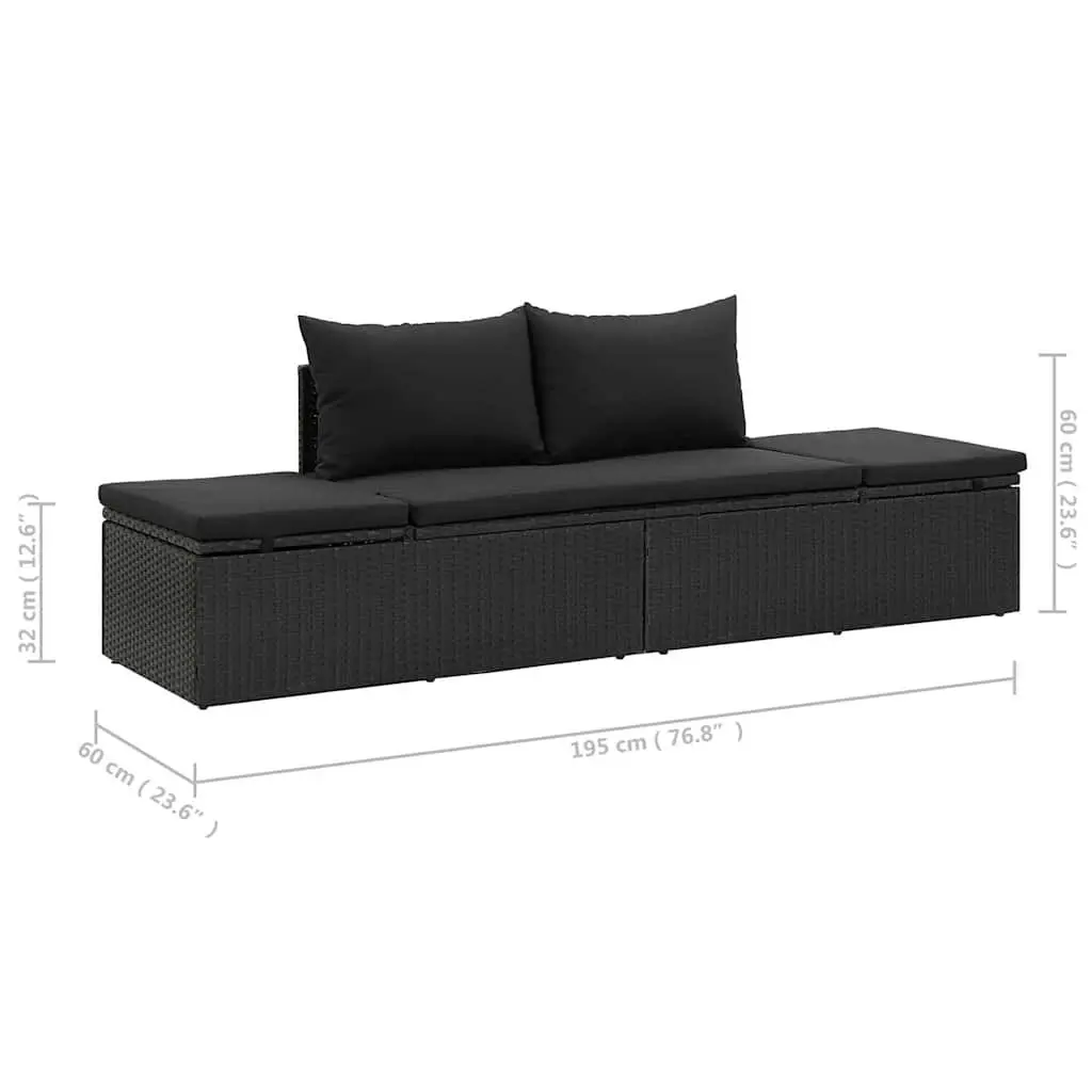 Sun Lounger Bed Black Adjustable Cushions Outdoor Patio Reclining Daybed