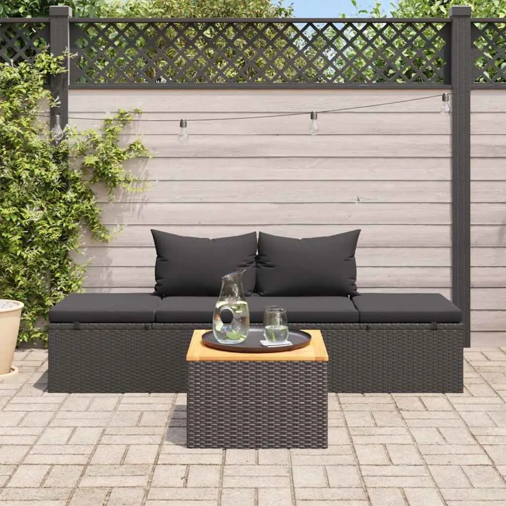 Sun Lounger Bed Black Adjustable Cushions Outdoor Patio Reclining Daybed