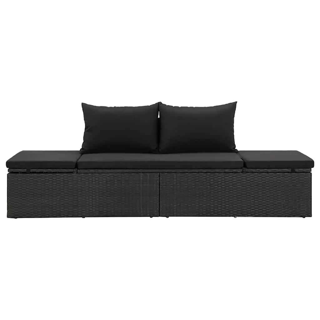 Sun Lounger Bed Black Adjustable Cushions Outdoor Patio Reclining Daybed