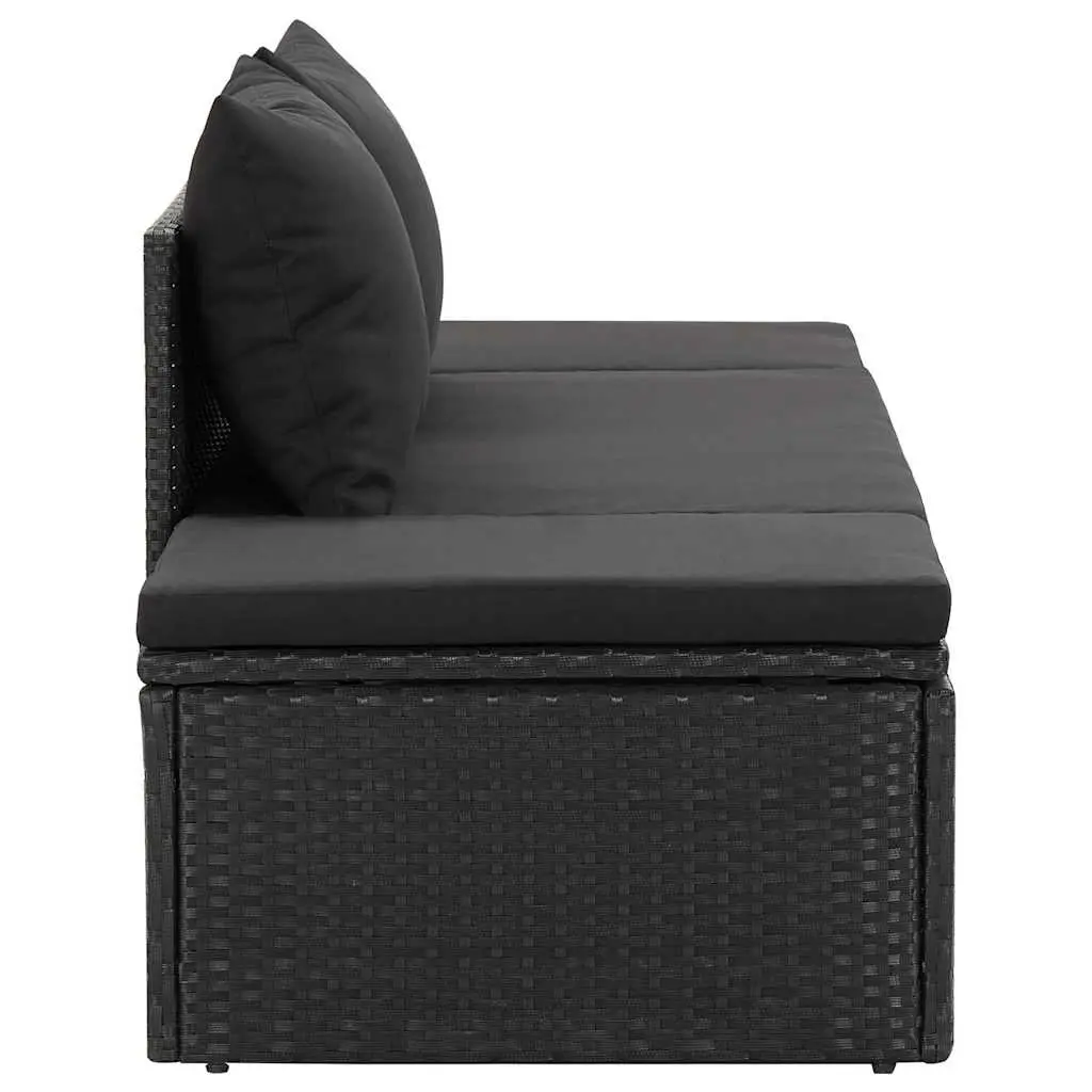 Sun Lounger Bed Black Adjustable Cushions Outdoor Patio Reclining Daybed