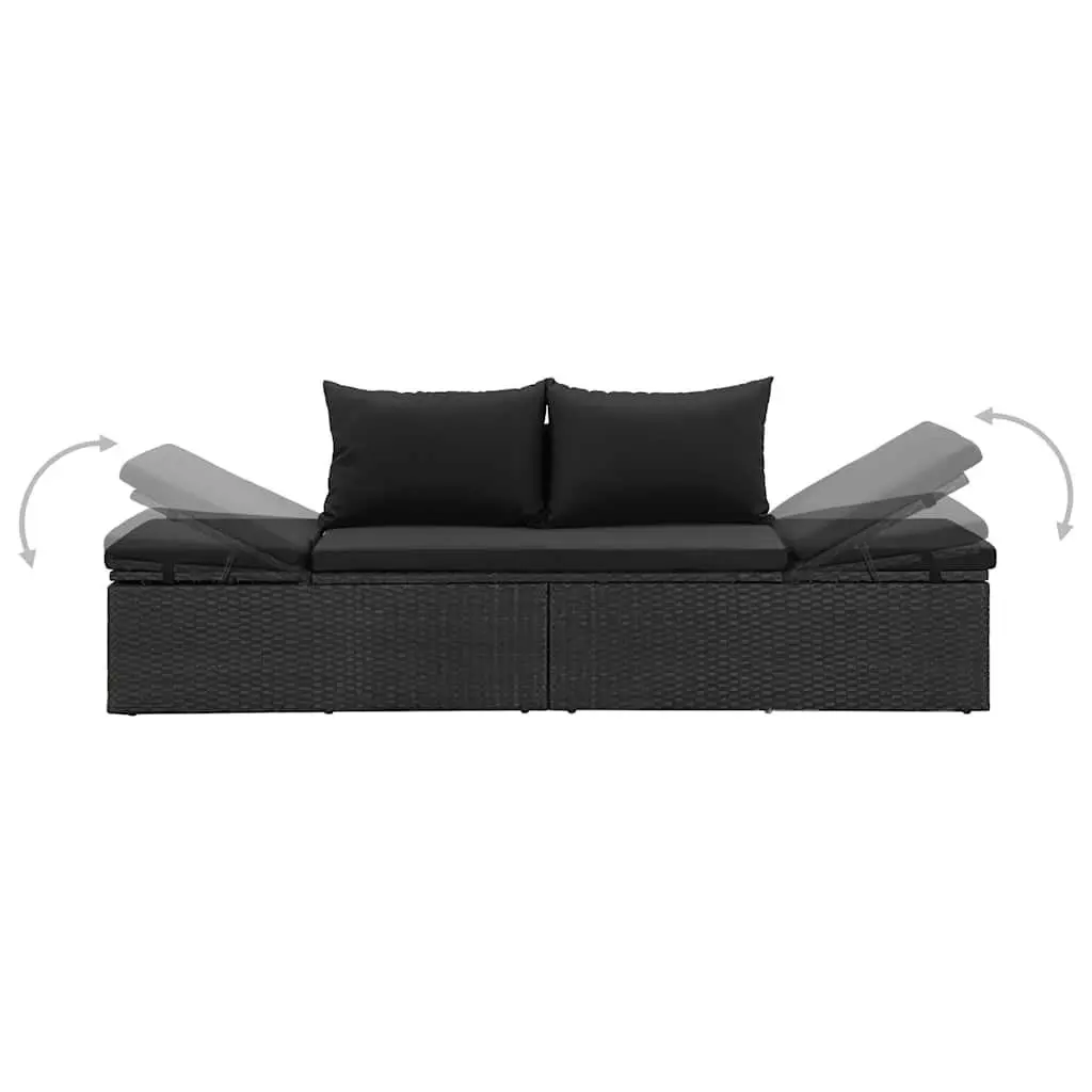 Sun Lounger Bed Black Adjustable Cushions Outdoor Patio Reclining Daybed