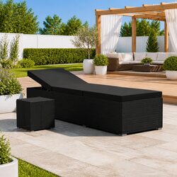 Sturdy Sun Lounger with Cushion and Convenient Table